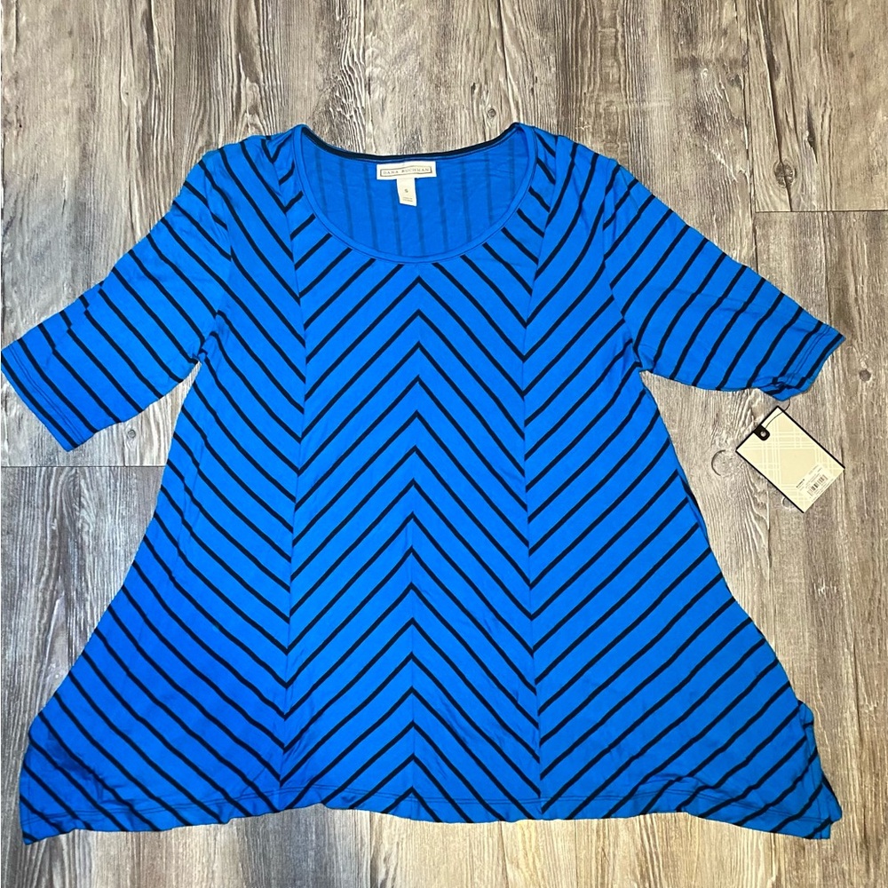 Dana Buchman Striped Tunic Top Blue Black Women’s Size S Causal Comfy NWT